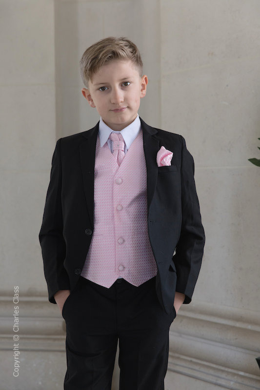 Boys Black & Pink Diamond Jacket Suit - Claude